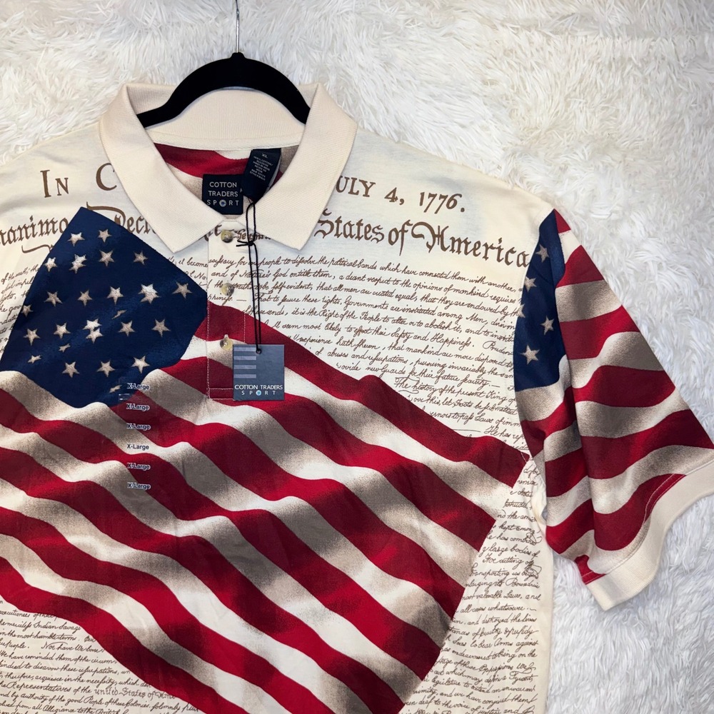 NWT Cotton Traders Sport Mens XL Declaration of Independence American Flag Polo